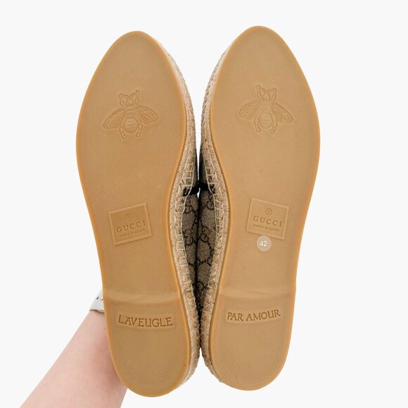 Gucci Pilar GG Bee Espadrille Flats EU 42 US 12 Beige Supreme Canvas Slip On - Picture 3 of 12